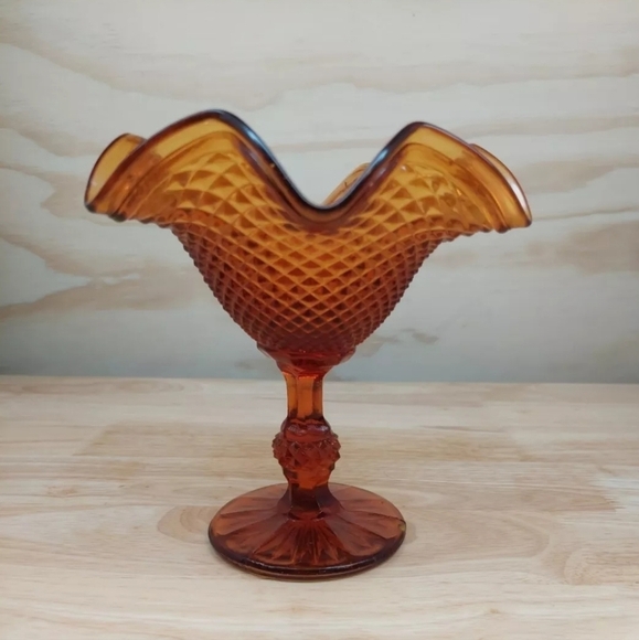 Vintage Amber Glass Compote Trinket- Candy Serving Dish MCM - Picture 2 of 4